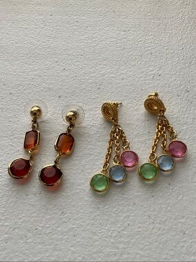 2-Pairs Gold-Tone Drop Earrings